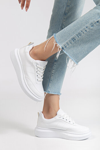 Erceka Mirrored Lace-Up Women's Sports Shoes Sneaker Suitable for Daily Use Black-White and Mesh