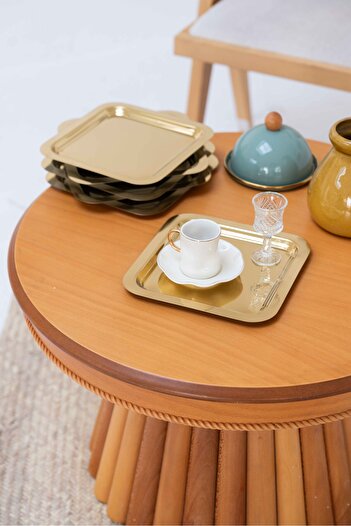 KaiHome Set of 6 Gold Shiny Square Stainless Steel Coffee Serving and Presentation Trays