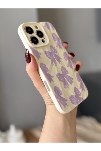MİRAZ TASARIM iPhone 16 Pro Max Bowknot Patterned Ecru Case
