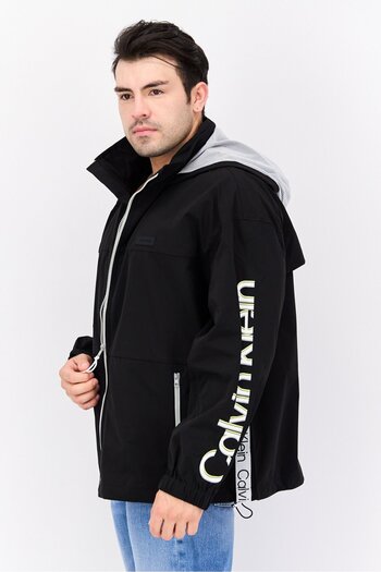Calvin Klein Men Brand Logo Hooded Jacket, Black/White