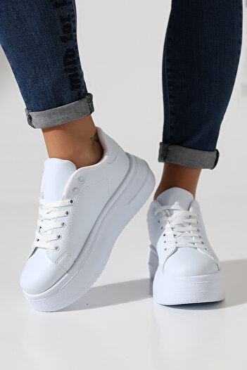 Encool Women's White Thick Sole Daily Comfortable Sports Shoes |   Soft Sole, Comfortable and Stylish Sneaker Model