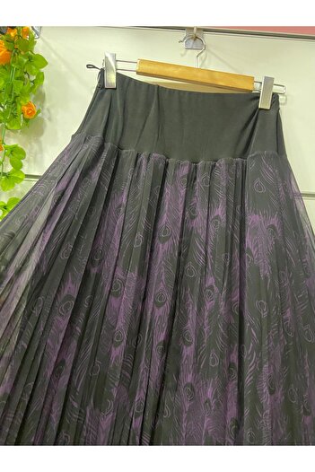 edu collection Patterned Midi Length Chiffon Bell Skirt with Lining, Length 85 cm