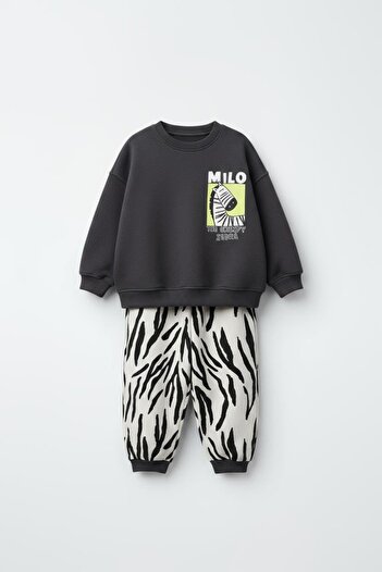 Magu Boy's Cotton Milo Zebra Patterned Tracksuit Set