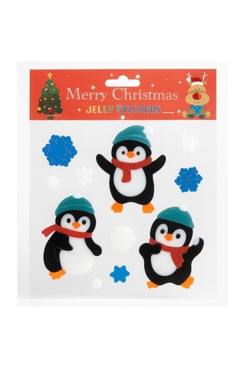 OEM Set of Christmas jelly stickers, Merry Penguins, Reusable, without glue, for windows and doors