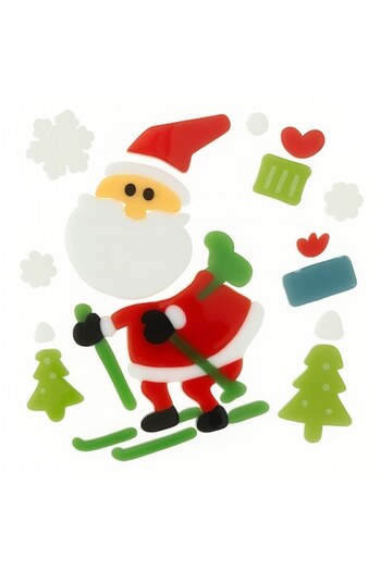 OEM Set of Christmas jelly stickers, Santa Claus on skis, Reusable, glueless, for windows