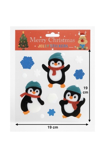 OEM Set of Christmas jelly stickers, Merry Penguins, Reusable, without glue, for windows and doors