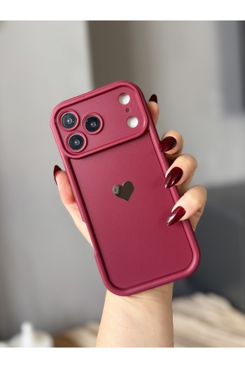 MİRAZ TASARIM iPhone 17 Pro Heart Printed Burgundy Case with Shock Protection