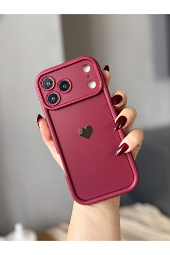 MİRAZ TASARIM iPhone 17 Pro Max Heart Printed Burgundy Case with Shock Protection