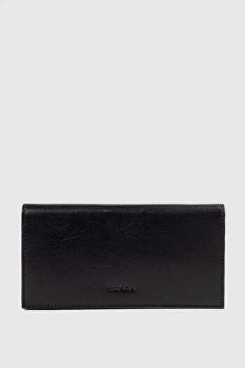 MORCA Genuine Leather Wallet with Phone Compartment, Magnetic and Hand Strap, Unisex Black