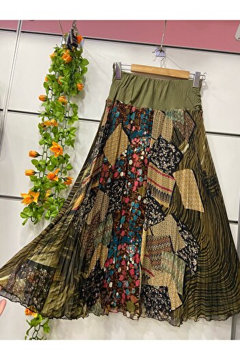 edu collection Patterned Midi Length Chiffon Bell Skirt Length 85 cm