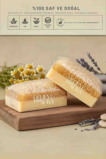 Believe Your Aura 100% Natural Pumpkin Fiber Donkey Milk Honey Soap Exclusive Set of 2 130 Grx2
