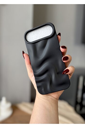MİRAZ TASARIM iPhone 17 Air 3D Wavy Black Color Soft Silicone Case