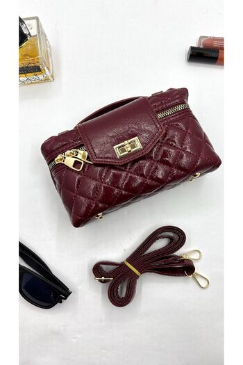By EDUU Quilted Patterned Shiny Leather Shoulder Bag