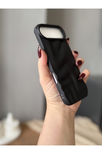 MİRAZ TASARIM iPhone 17 Air 3D Wavy Black Color Soft Silicone Case