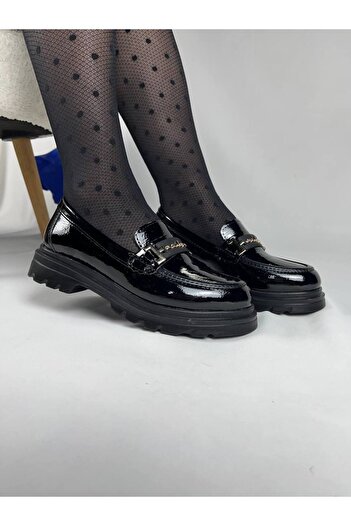 BESKAR Kb Zn103 Kuback Charcoal Patent Leather Casual Women's Ballerinas