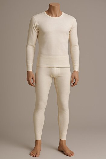 Hasyün Men's 75% Wool Long Sleeve Undershirt Undershirt and Long Johns Underwear Set 101/102E - 1 Set