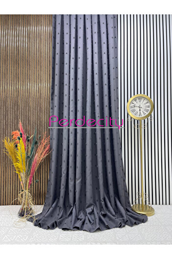 PERDECITY Bohemian Style Linen Pompom Dark Anthracite Background Curtain Cannot Be Ironed 1/3 Tight Pleats Suitable for Any Room.