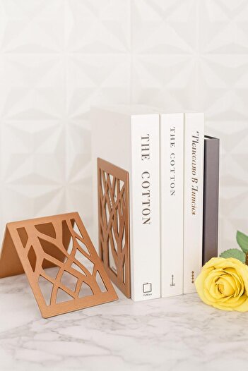 VENON 2 Pieces Tree Pattern Copper Special Series Metal Book Holder, Metal Book Support Bookshelf Organization