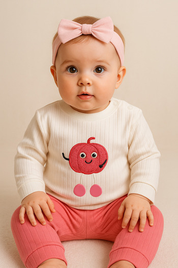 NAFİTTO Baby Girl Two-Piece Set – Cute Patterned Sweatshirt and Bottoms, Organic Cotton Comfortable Casual Set