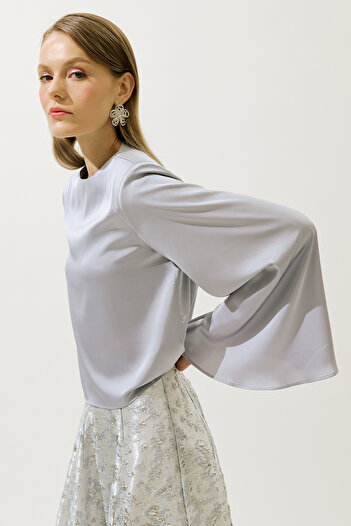 Manuka Saten Wide Sleeve Blouse Lila