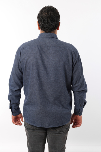TOUSUS Plus Size Navy Blue-Indigo Wool Flannel Men's Shirt (Btl-7102-Tss)
