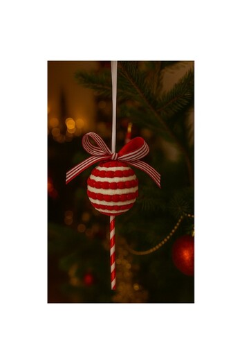 OEM Christmas Tree Decoration, Candy Cane Model, 3D, Textile Material, Handmade, 18 x 6 cm, White/Red
