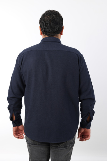 TOUSUS Plus Size Navy Blue Plain Fleece Lumberjack Men's Shirt (Btl-7119-Tss)