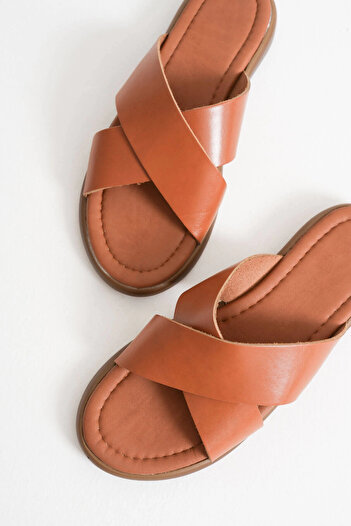 TB Terzi Bey Weasley Tan Genuine Leather Slippers