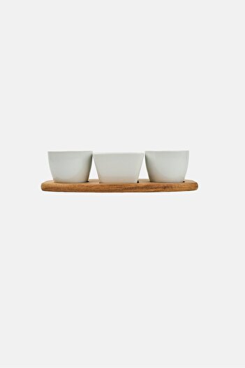 Gibson Elite 4 Pieces Ceramic Tidbit Dish Set With Acacia Wood Base, White