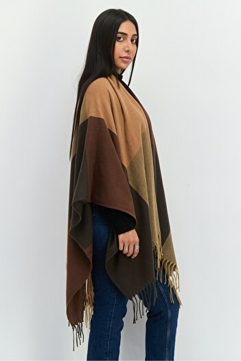 Jones of New York Women Colorblock Ruana Wrap 135 L x 78 H cm, Brown Combo