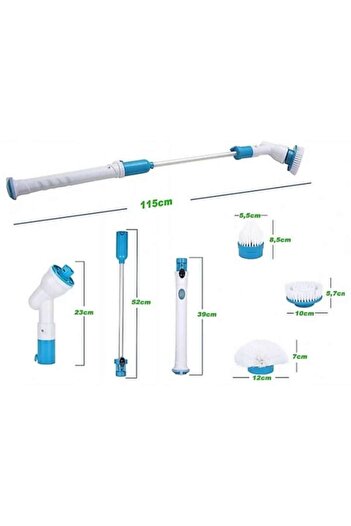 HURICANE Electric Rotating Brush HURICANE, 300 RPM, with 3 Heads, Telescopic Handle for Quick Cleaning