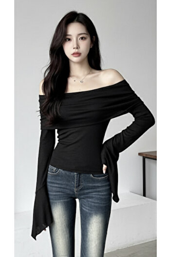 Köstebek Vintage Style Spanish Sleeve Madonna Collar Long Sleeve Blouse