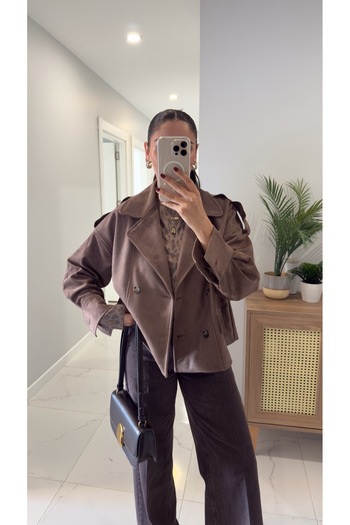 BİRCANÇİL Lunara Brown Buttoned Lined Suede Jacket
