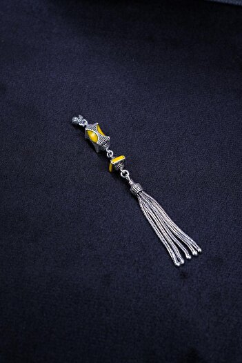 dergah tesbih Special Yellow Enamel Silver Tassel