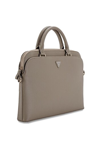 Guess Laptop Bag 15 inch, Grained Triangle Logo, -leather, Adjustable Strap, Beige