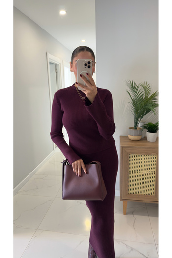 BİRCANÇİL Alveris Plum Ribbed Knitwear Skirt Set