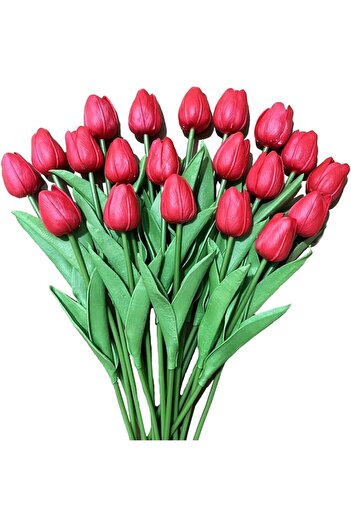ALAYRA International ALAYRA 20pcs Artificial Light Red Tulips Bouquet – Real Touch Faux PU Flowers