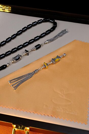 dergah tesbih Special Yellow Enamel Silver Tassel