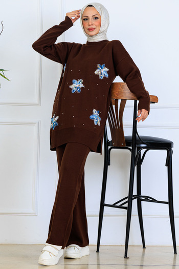 benguen Floral Knitwear Set S1006 Brown