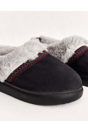 Chirpy Women's Winter Ethnic Patterned Black Suede Comfortable Indoor Shoes - Emma
