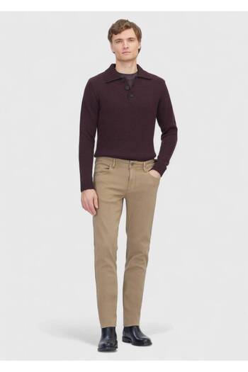 Ramsey Mink Plain Knitted Slim Fit Casual Cotton Blend Trousers