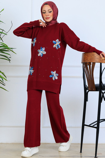 benguen Floral Knitwear Set S1006 Claret Red