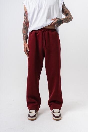 Respire Men's Basic Baggy Sweatpants with Text Detail, Burgundy