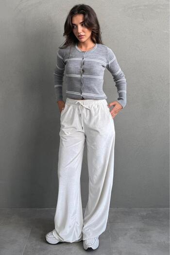 Madmext Gray Striped Women's Knitwear Cardigan Mg2481