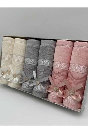 AYHANHOME 6-Piece Bow-Stone Guipure Boxed Dowry Set 30X50 Velvet Kitchen Towel