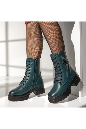 BMoD Women's green lace-up boots with a zipper MOD12628