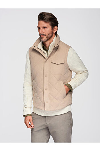 OMBRE Men's Piqué Vest with Peach Effect - beige v1 OM-JAVJ-0277