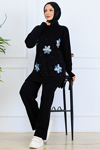 benguen Floral Knitwear Set S1006 Black