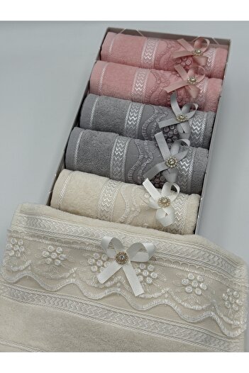 AYHANHOME 6-Piece Bow-Stone Guipure Boxed Dowry Set 30X50 Velvet Kitchen Towel
