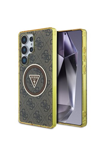 Guess Case for Samsung Galaxy S25 Ultra IML Glitter Circle MagSafe - Brown